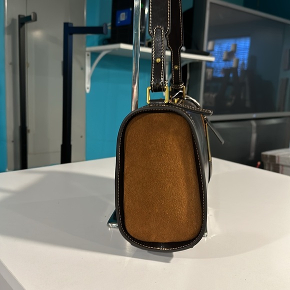 Chocolate and rust suede handbag, shoulder or handheld - Picture 3 of 10